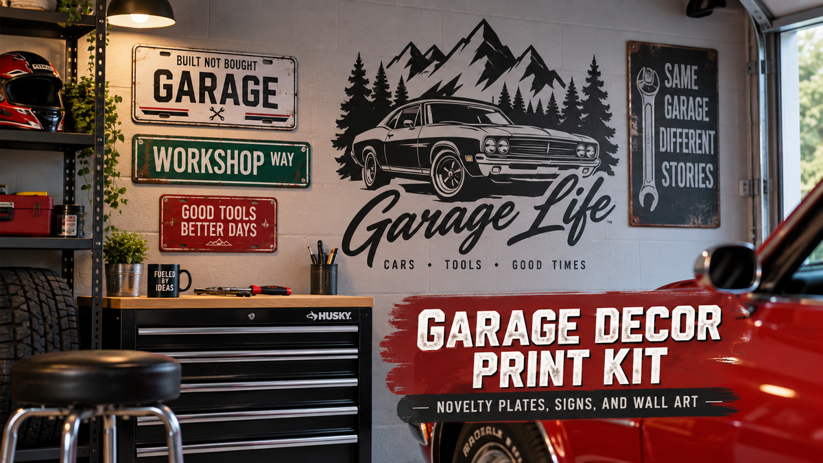 Garage Decor Print Kit: Novelty Plates, Signs, and Wall Art