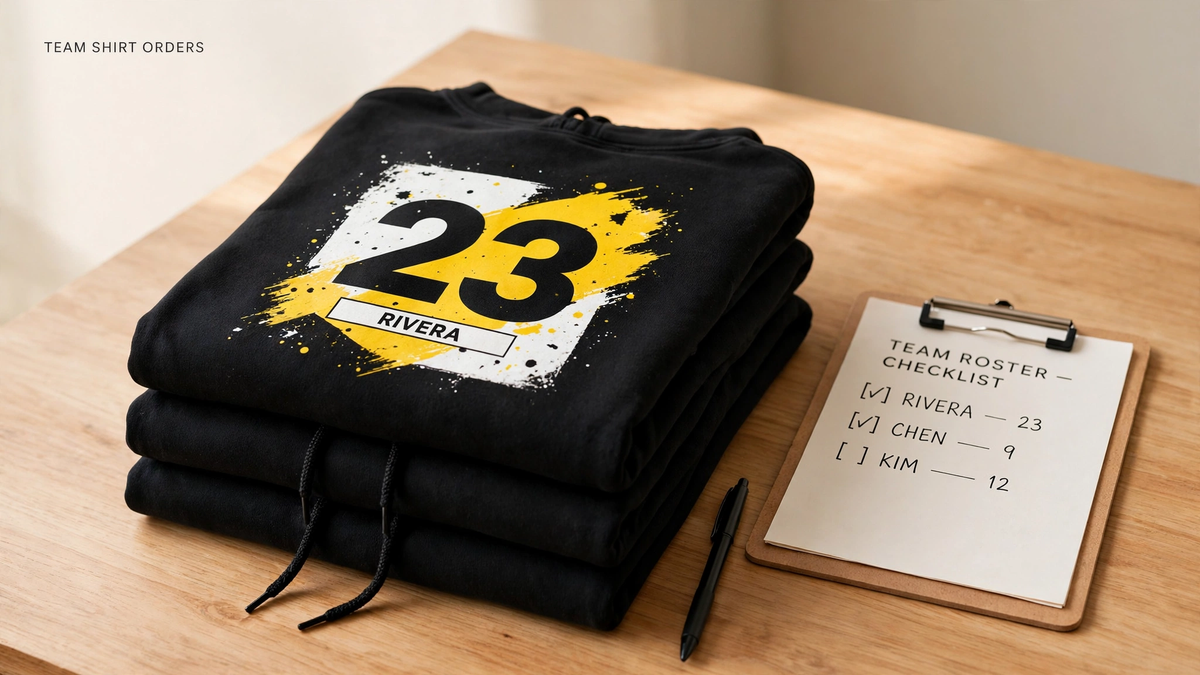 Stacked team shirts with a number 23 Rivera back print beside a team roster checklist.