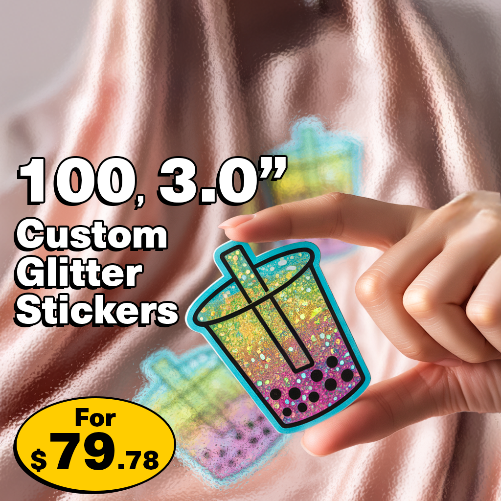 100 3.0" Custom Glitter Stickers