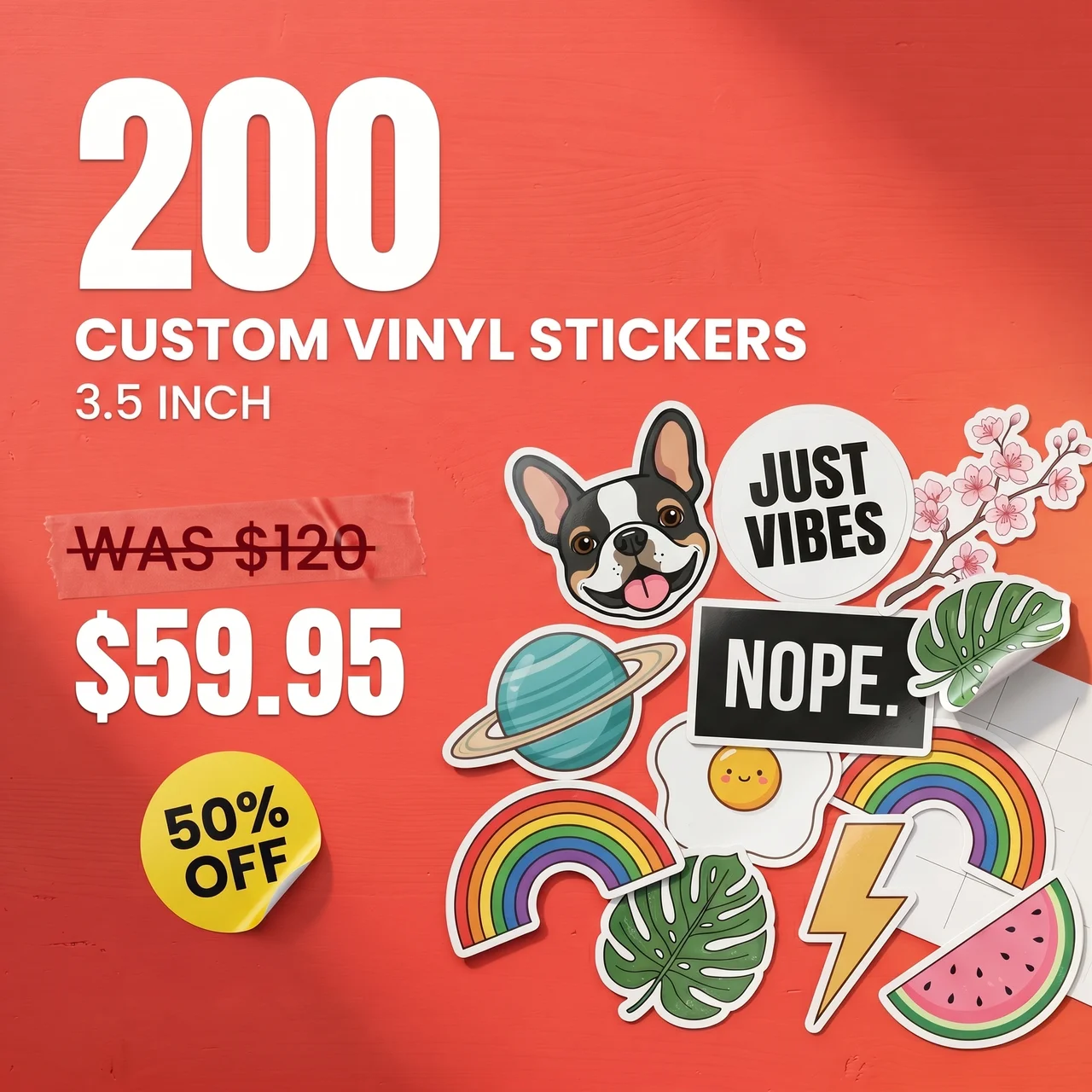 200 3.5" Custom Vinyl Stickers