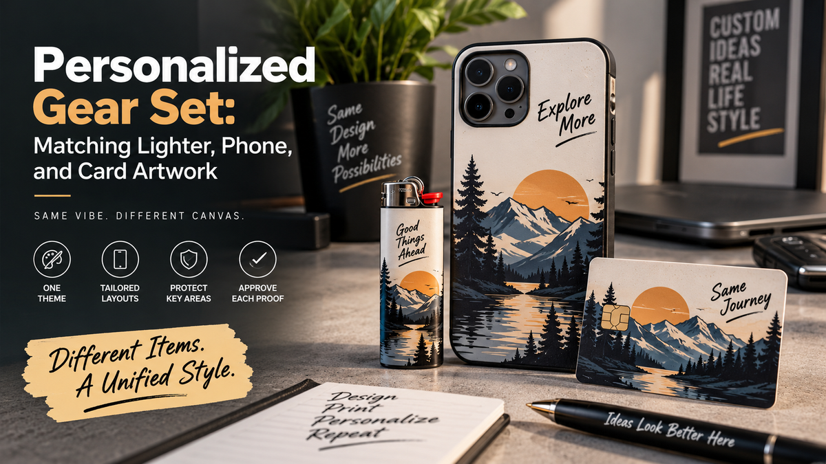 Personalized Gear Set: Matching Lighter, Phone, and Card Artwork