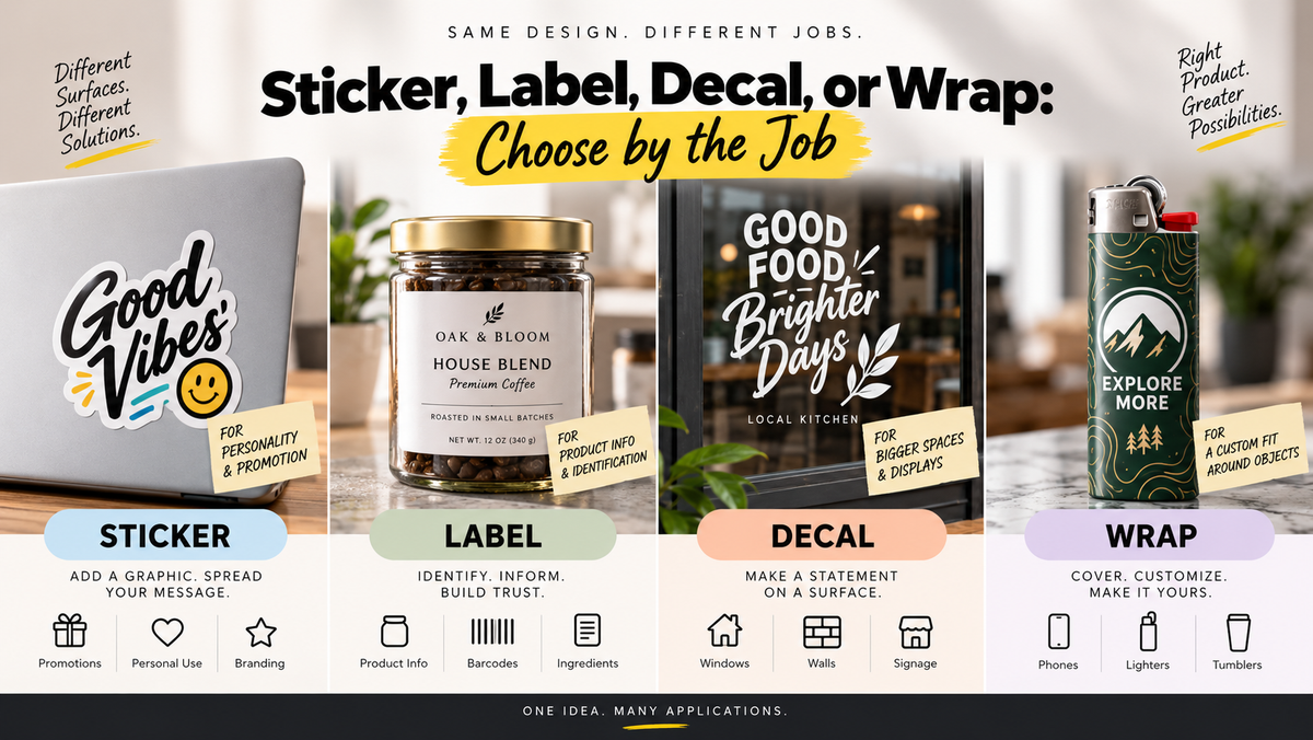 Sticker, Label, Decal, or Wrap: Choose by the Job