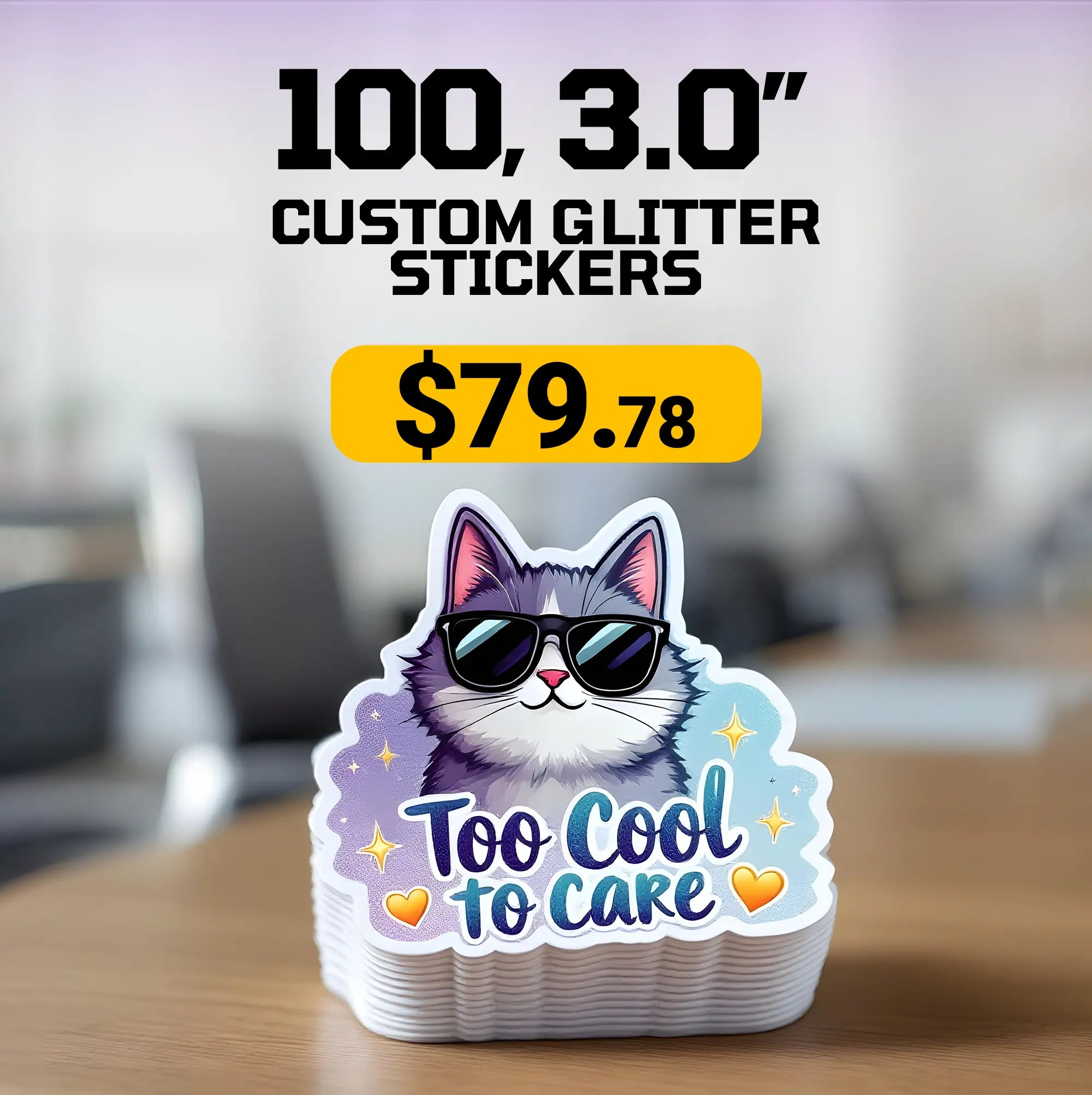 100 3.0" Custom Glitter Stickers
