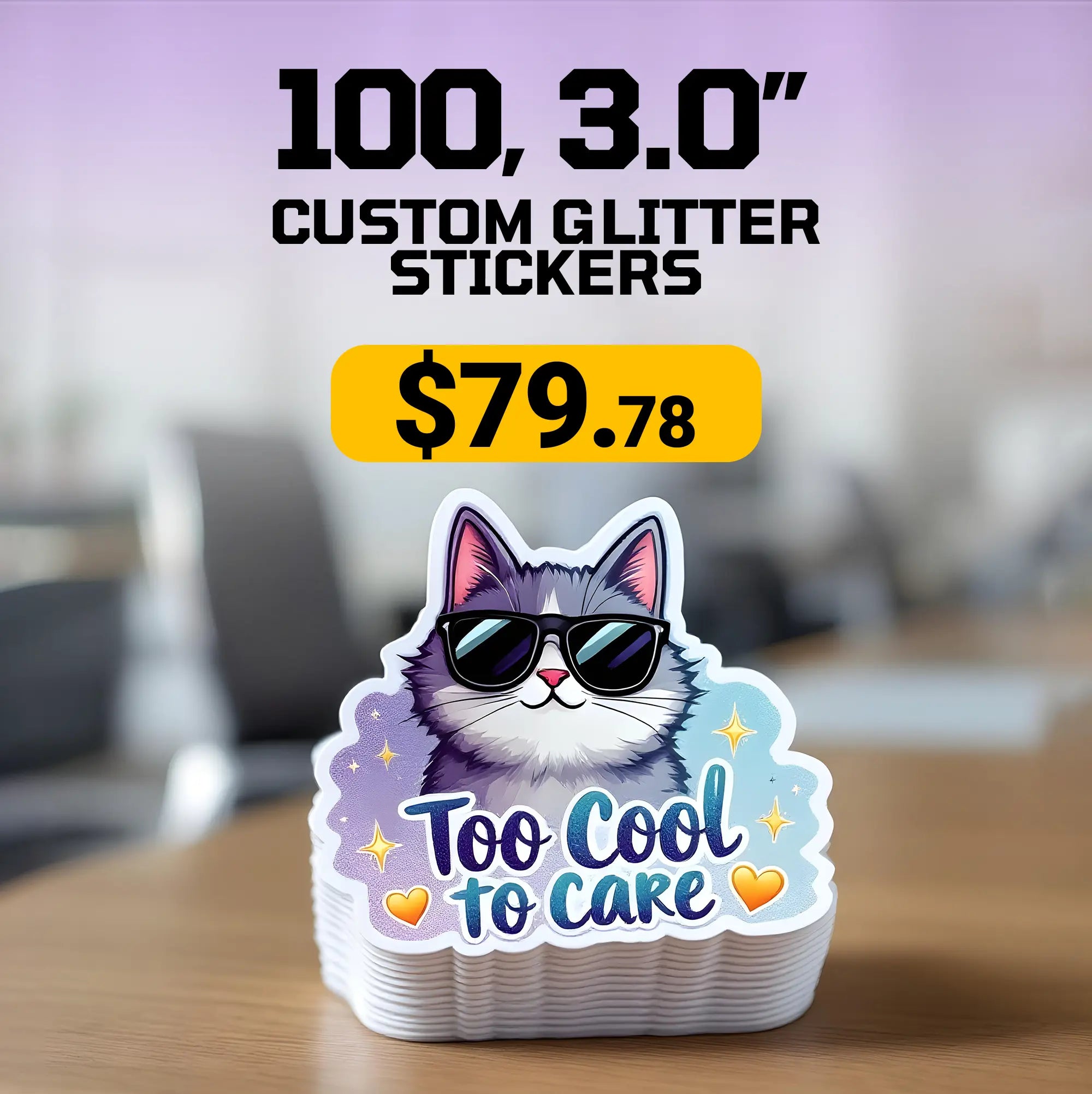 100 3.0" Custom Glitter Stickers