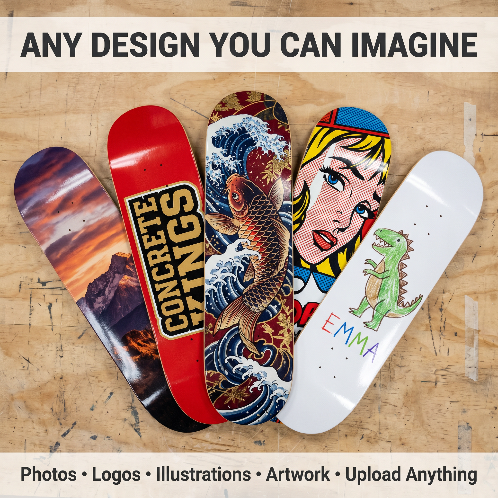 Custom Personalize Your Own Skateboard 31" X 8"