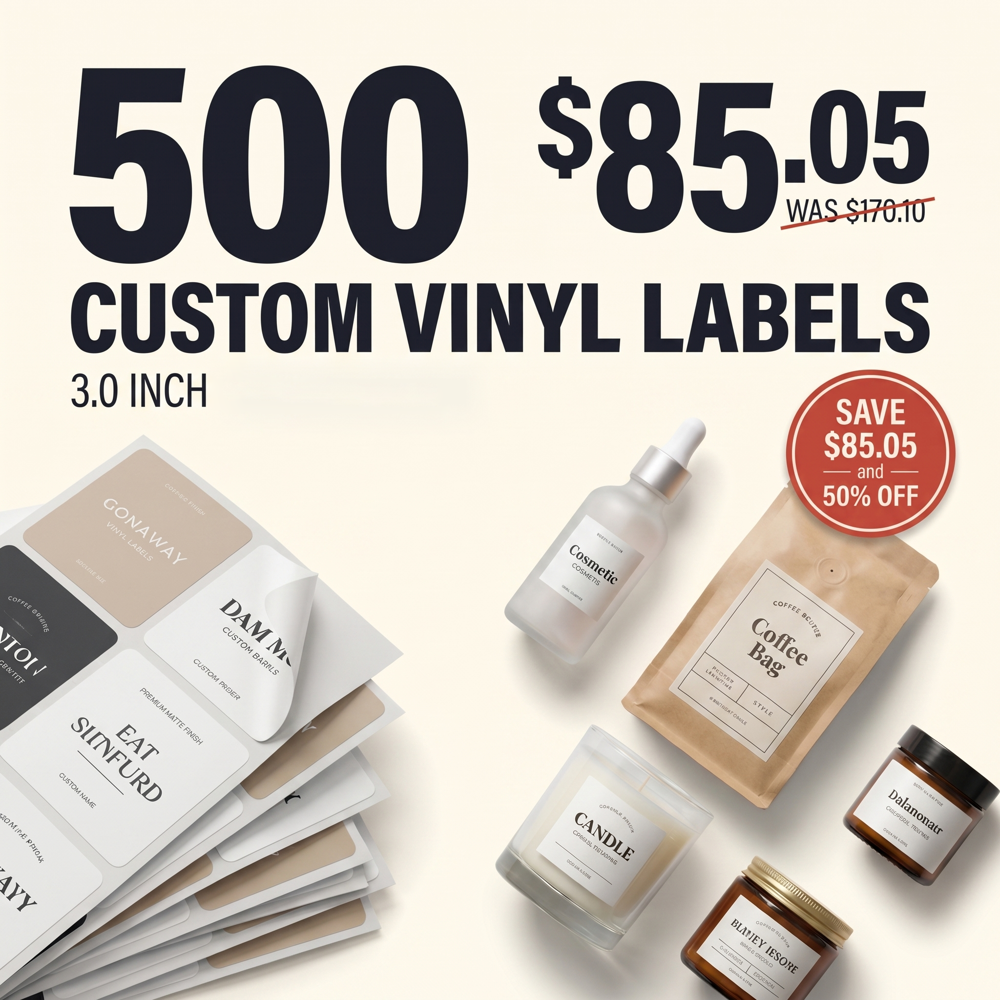 500 3.0" Custom Vinyl Labels