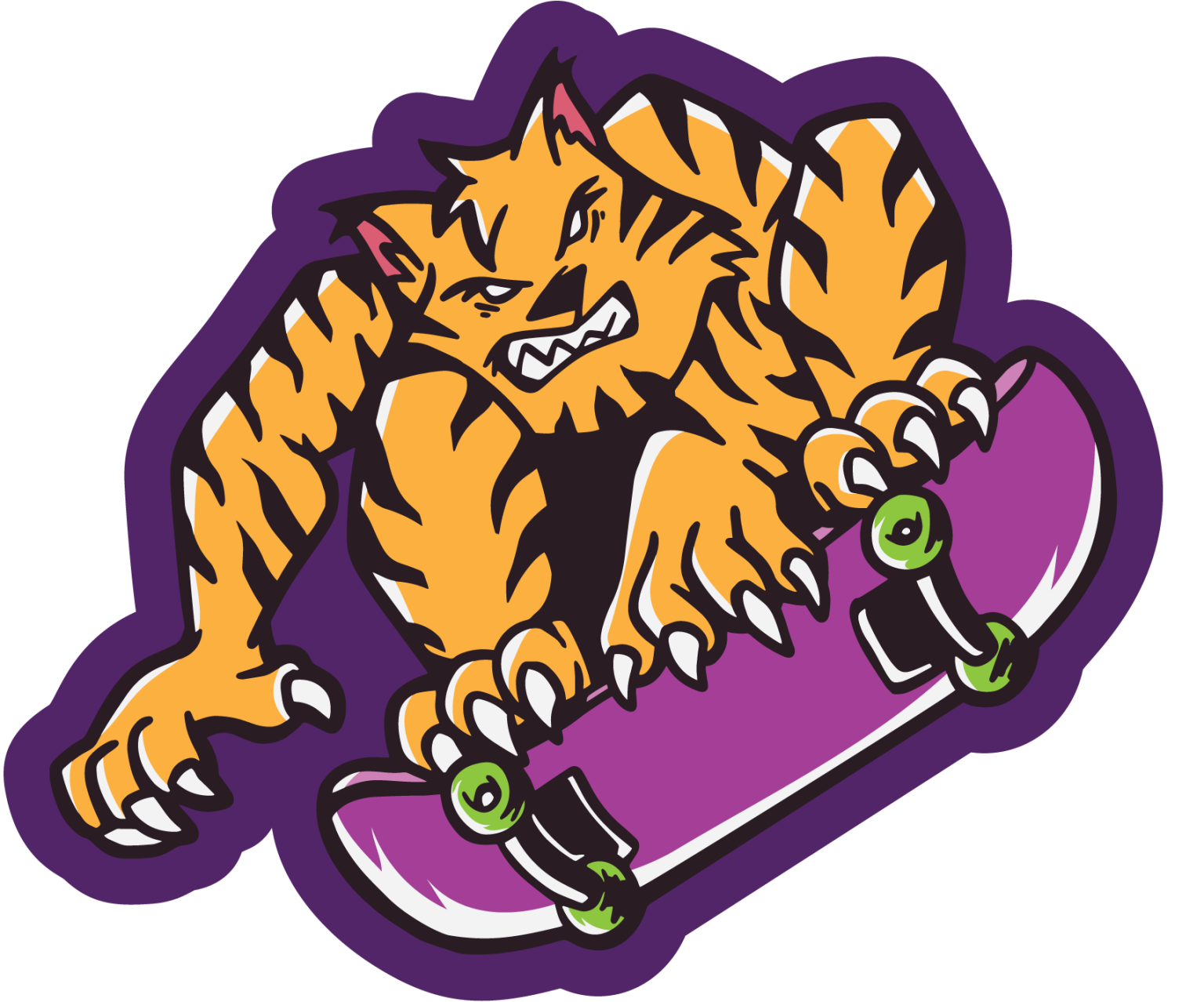 Tiger Skateboarding Cartoon Sticker Vulgrco