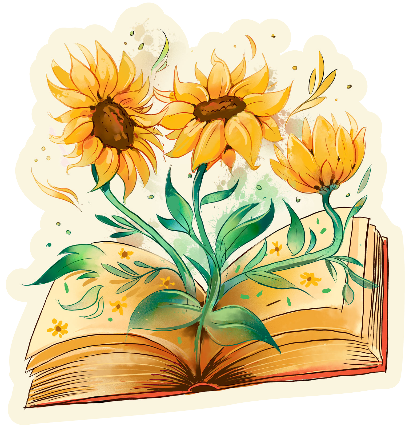 flowers growing from book Stickers, flowers shirt' Sticker